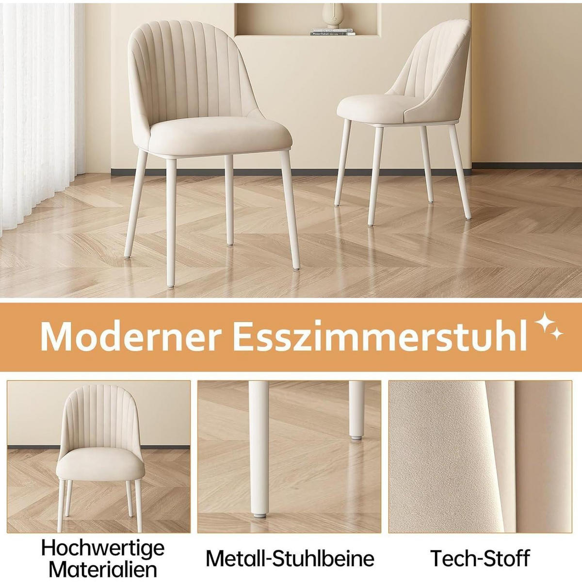 ESSZIMMERSTUHL 4-teiliges Set Samt Creme - Creme, Textil (50.5/86/56cm)