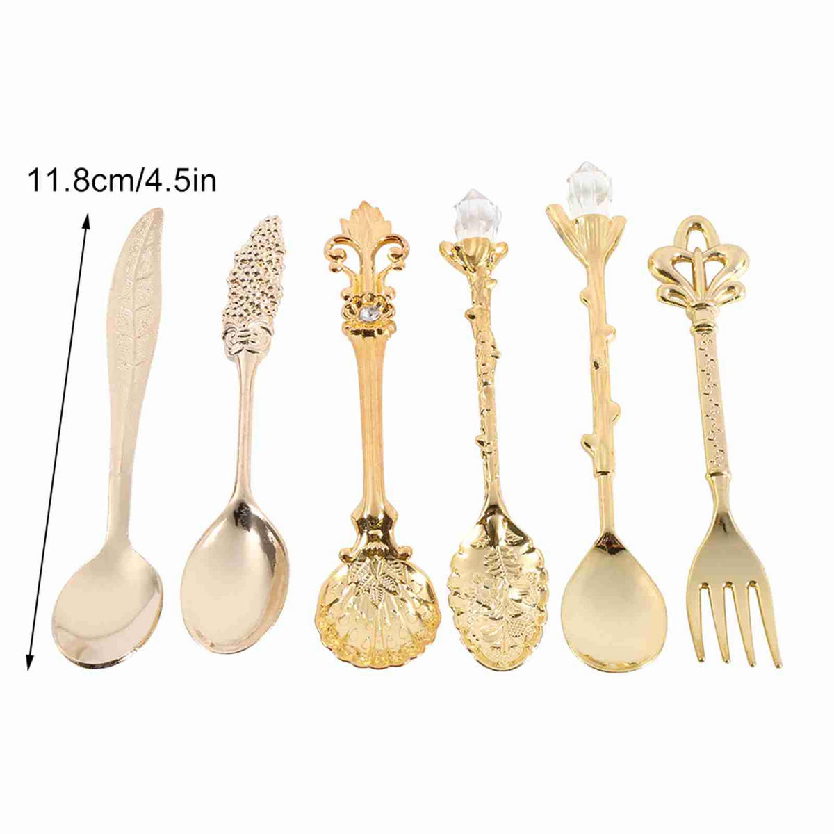BESTECK-SET Gold 5 Löffel 1 Gabel, Kunstvolles 3D Muster, Deko Accessoire - Goldfarben, Metall