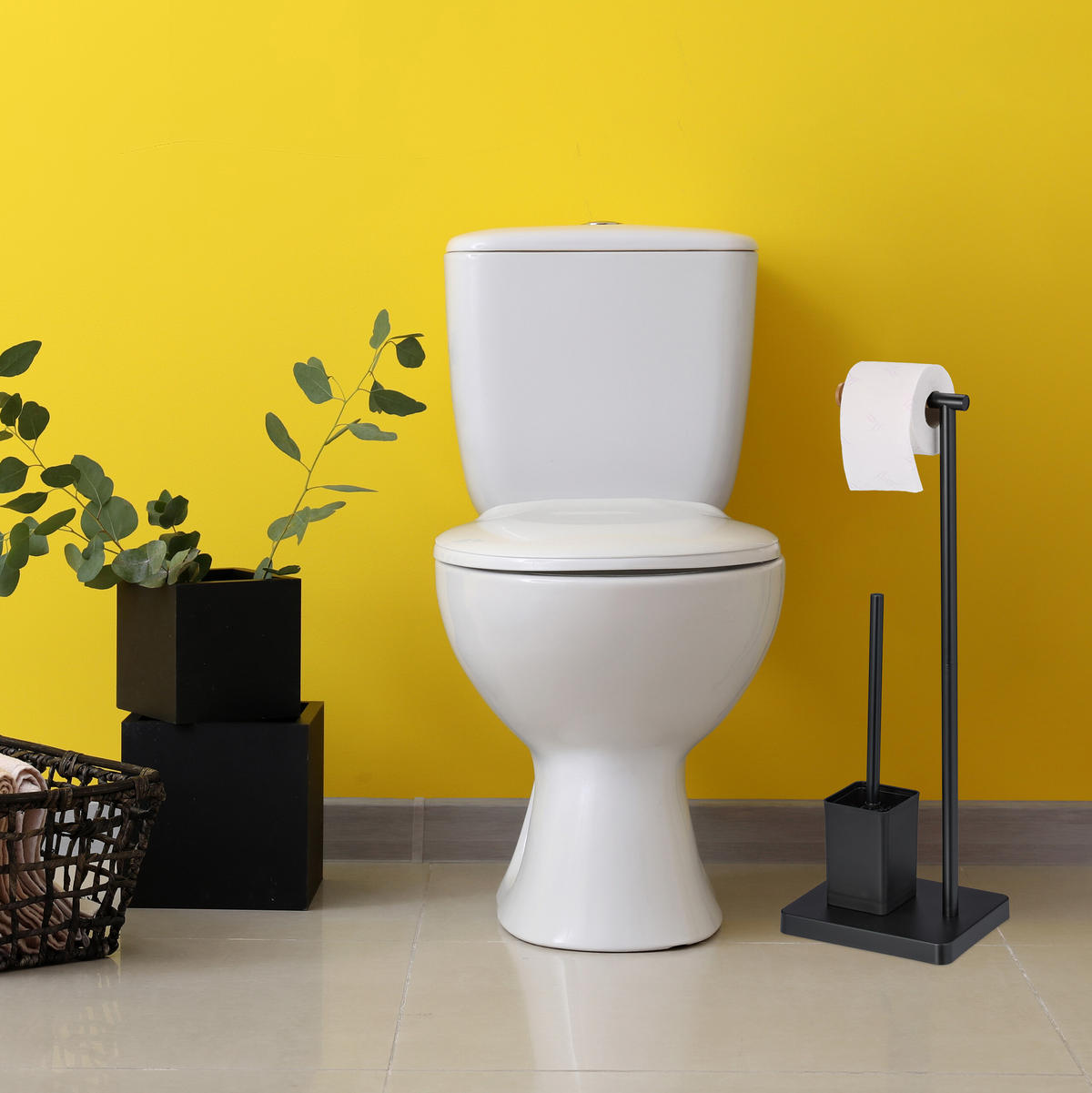 WC-GARNITUR - Schwarz, Holz/Kunststoff (23/66.5/18cm) - Relaxdays