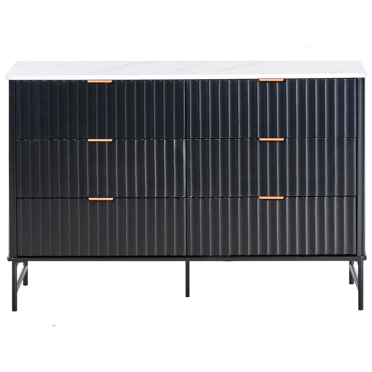 KOMODA s 6 zásuvkami Mramor Look/Černá Glastonbury - bílá, kompozitní dřevo (120/80/40cm) - Beliani