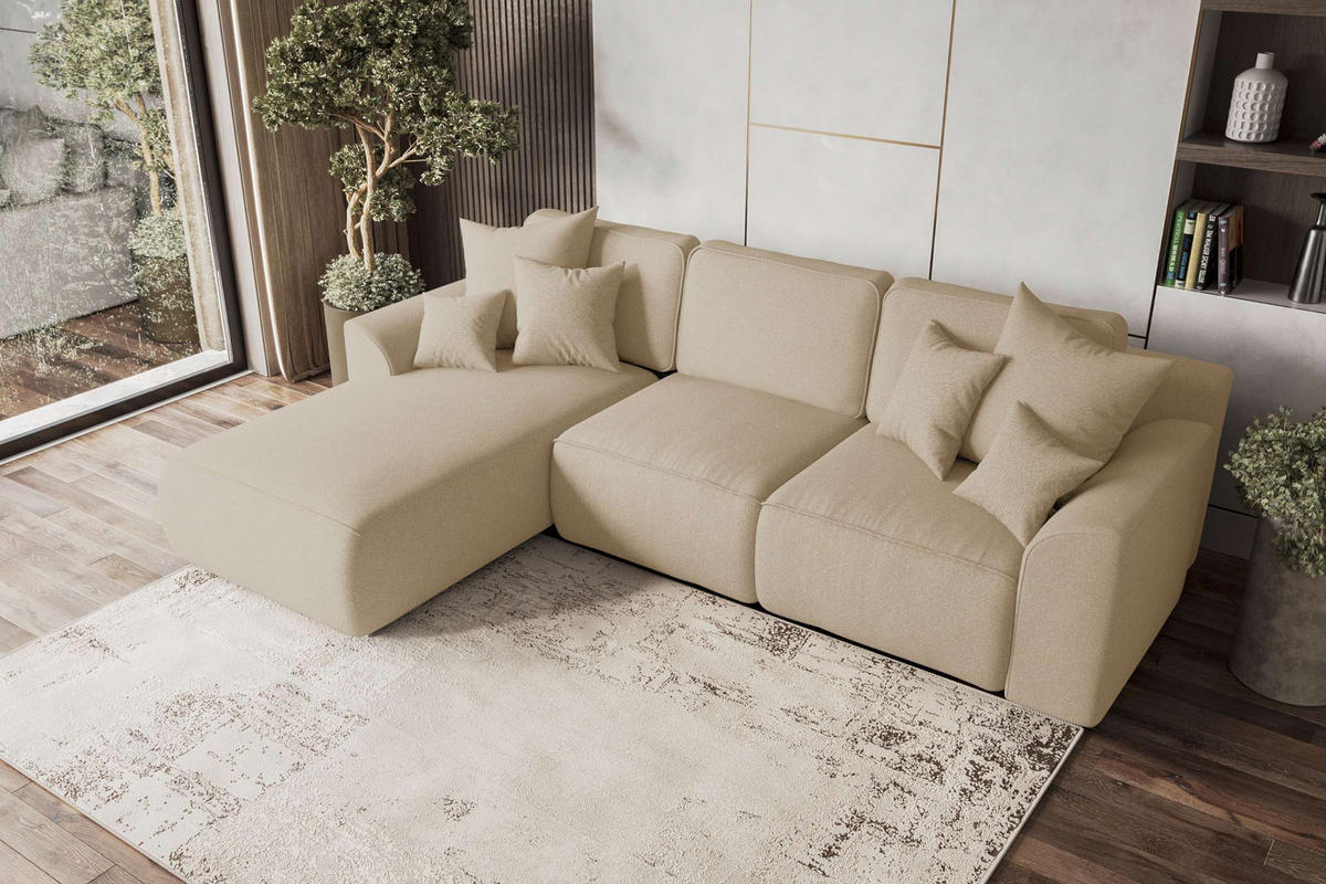 ECKSOFA GUSTO Strukturstoff Beige Links inkl. Schlaffunktion - Chromfarben/Beige, Kunststoff/Textil (194/295cm) - 99rooms