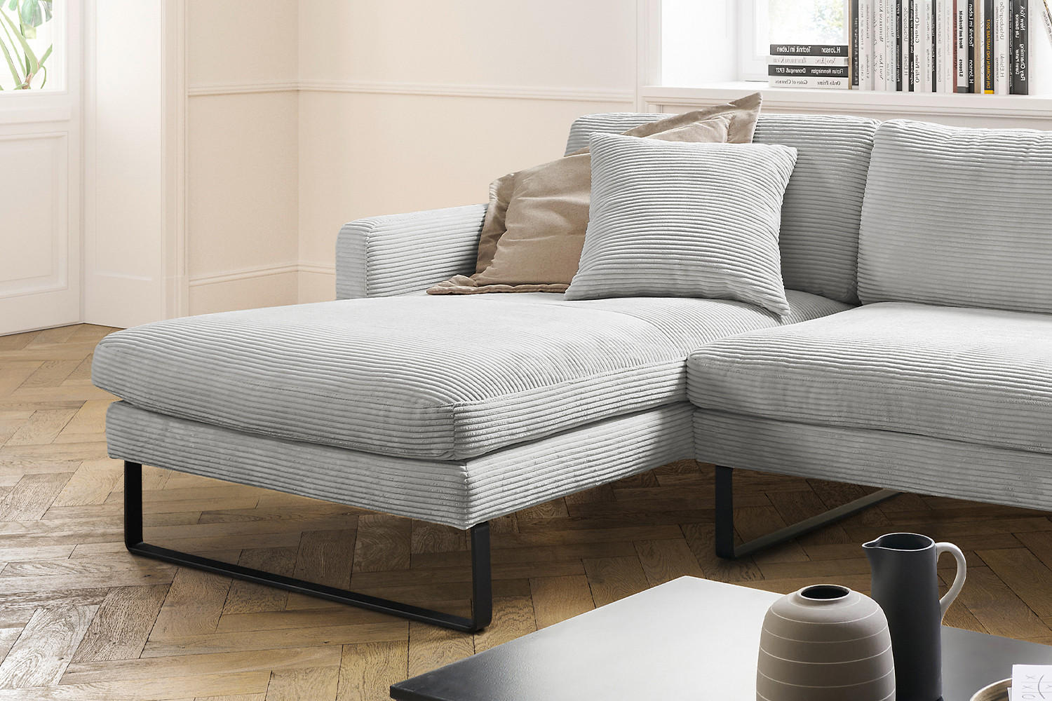 Thumbnail - Kawola Ecksofa, Hellgrau, Textil, Echtholz, 3-Sitzer, Füllung: Kaltschaum, Ottomane links, L-Form, 298x154 cm, Wohnzimme...