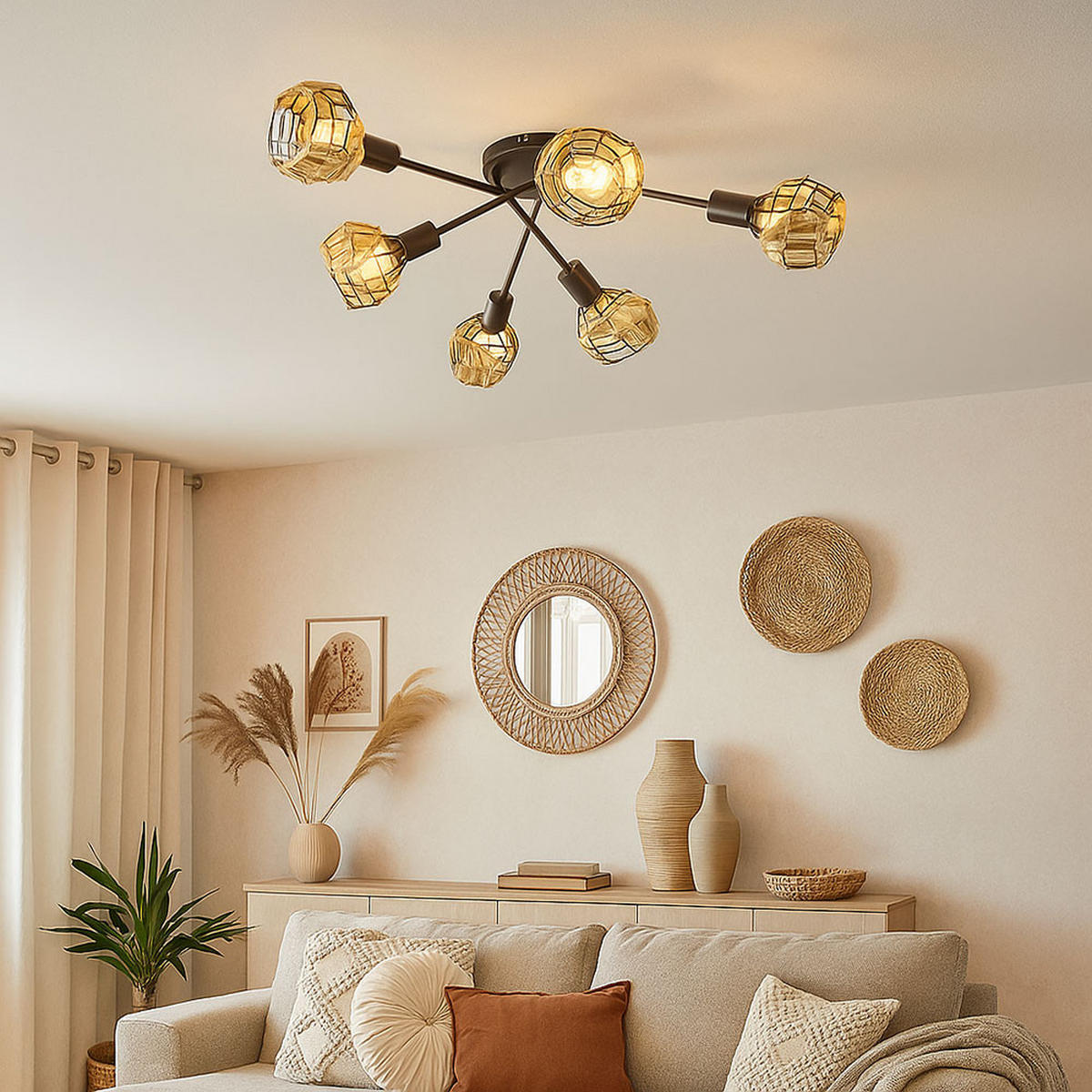 LED DECKENLEUCHTE Metall Schwarz braun - Schwarz, Metall (67/67/20cm) - Nowa