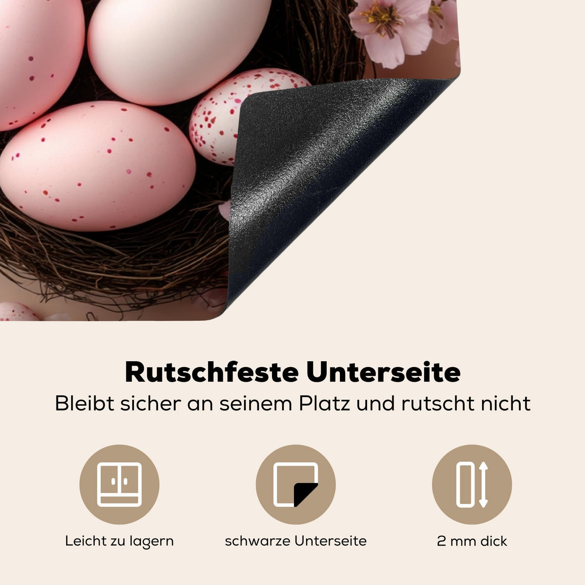 HERDABDECKPLATTE Rosa - Blüten - Eier Induktionsschutz 91.2x52 cm - Hellrosa, Kunststoff (91.2/52/0.2cm) - MuchoWow