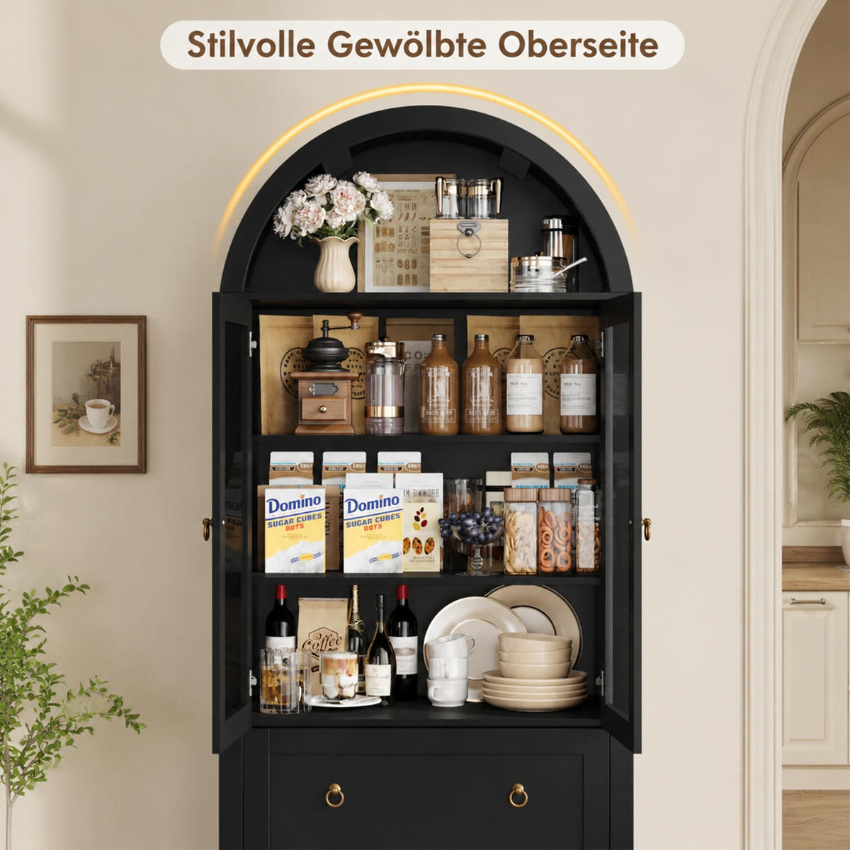 VITRINENSCHRANK aus Spanplatte 80x36x170 cm Schwarz mit Glastüren und Schubladen - Schwarz, Holzwerkstoff (80/170/36cm) - IVMEU