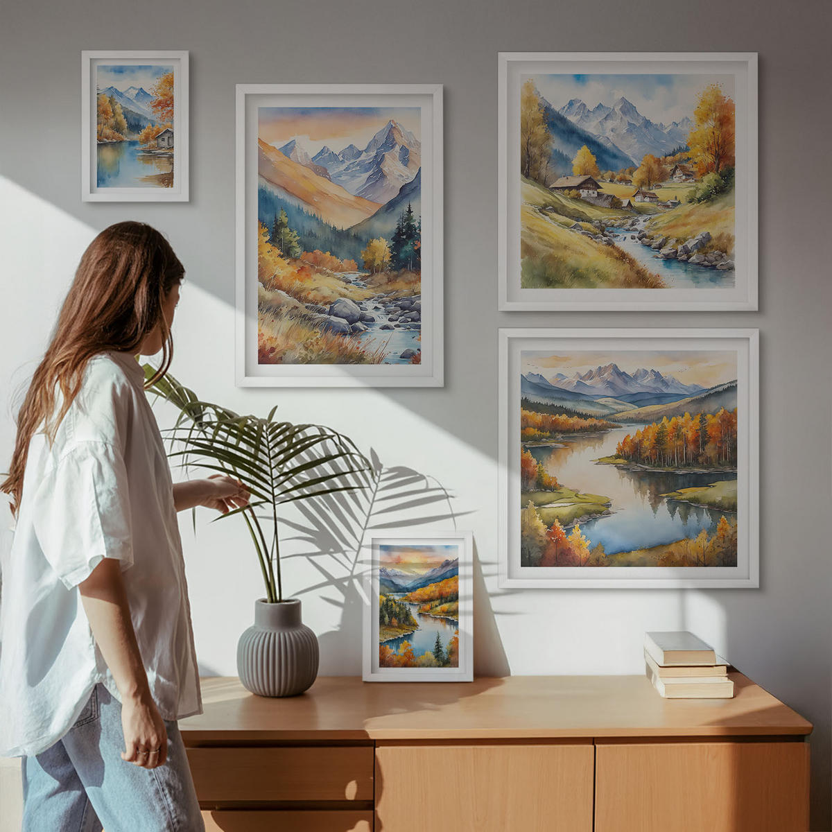 WANDBILDER 5er-Set - 50x50 cm & 20x30 cm & 40x60 cm Weißer Rahmen - Ansichten der Zitronenarchitektur von Positano - Weiß, Kunststoff (40/60cm) - ArtPrintCave