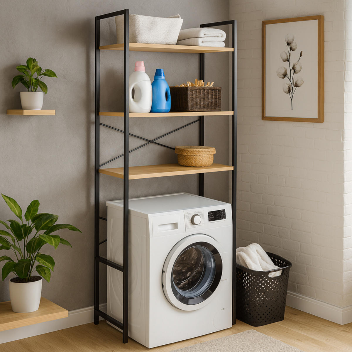 STANDREGAL Holzoptik Metall Eichefarben Schwarz für Waschmaschine 186×66×30 cm - Eichefarben/Schwarz, Holzwerkstoff/Metall (66/186/30cm) - Begryf
