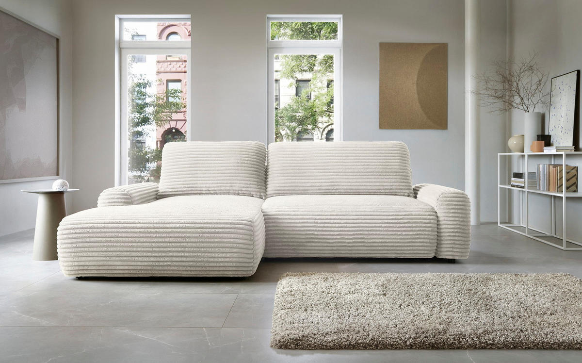 ECKSOFA 260 cm Cantara mit Cordstoff, Bettkasten, Links, Creme - Creme, Holz (264/162cm) - Emporius