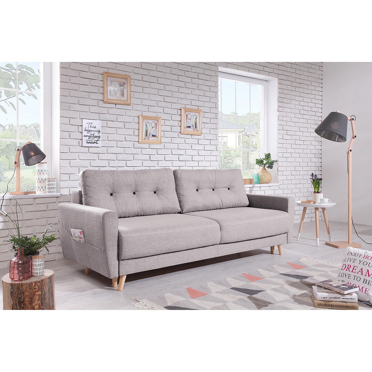 3-SITZER SOFA - Hellbraun/Hellrosa, Textil (220/90/90cm) - home24