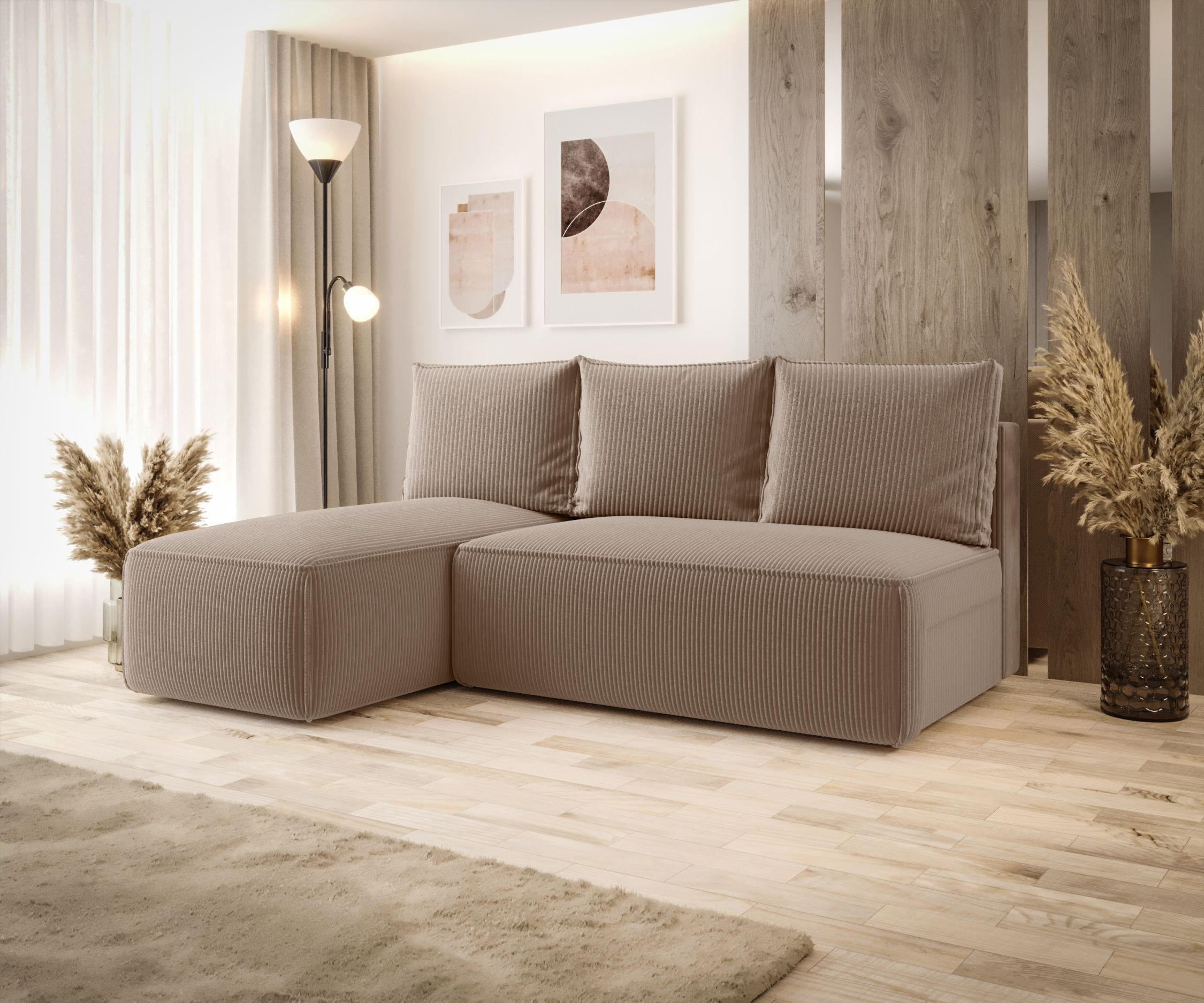 ECKSOFA mit Schlaffunktion SAVIO MINI Poso 02 Links - Cappuccino, Textil (200/140cm) - Bedante