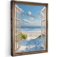 LEINWANDBILD Aussicht - Strand - Fenster - Dünen - Meer 60x80 cm - Hellblau, Textil (60/80cm) - MuchoWow
