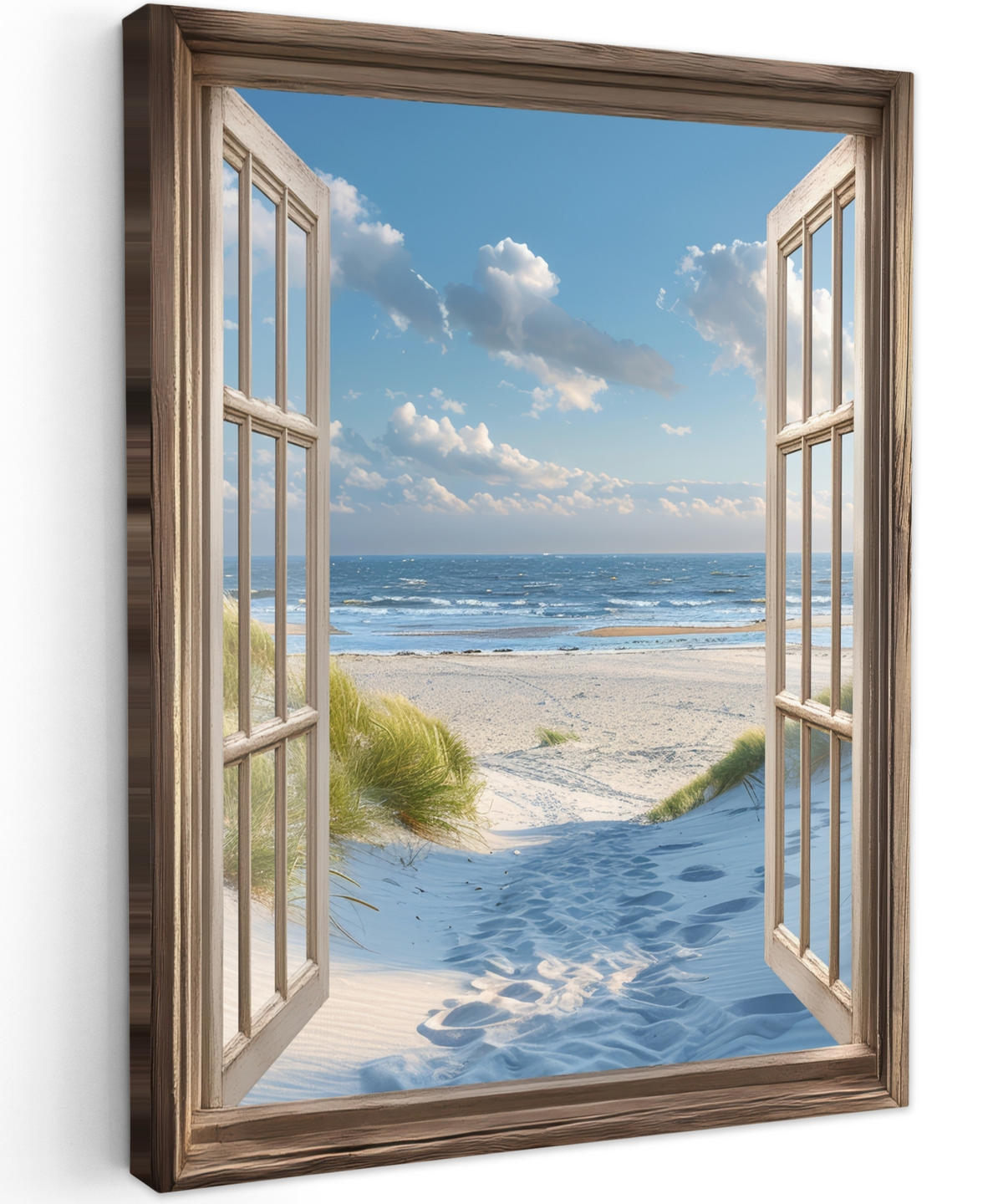 LEINWANDBILD Aussicht - Strand - Fenster - Dünen - Meer 60x80 cm - Hellblau, Textil (60/80cm) - MuchoWow