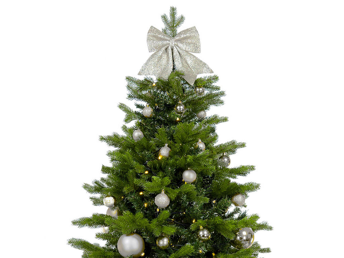 WEIHNACHTSBAUM künstlicher 210 cm, SILBERWEIHNACHTEN, mit 73-teiligem Weihnachtsbaumschmuck, inkl. Metallständer und Aufbewahrungsbox - Silberfarben/Grün, Kunststoff/Metall (134/210cm) - LAALU