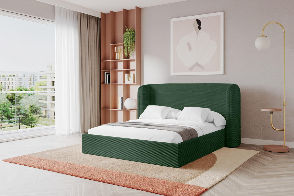 POLSTERBETT mit Bettkasten und Lattenrost, Boxbett ohne Matratze - ESTI 160x200 Grün - Olivgrün, Holzwerkstoff/Textil (160/200cm) - ALTDECOR