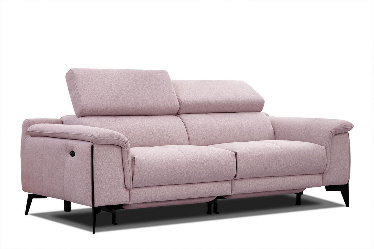 RELAXSOFA MATERA 3-Sitzer mit 2 Relaxfunktionen, rosa - Schwarz/Rosa, Holzwerkstoff/Textil (212/82/103cm) - Courtois Laville