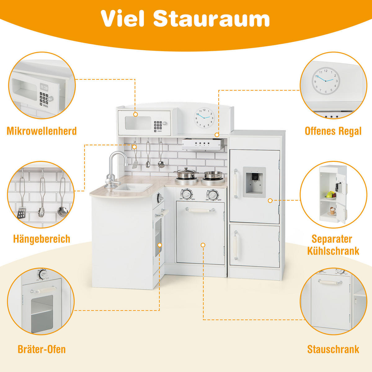 SPIELKÜCHE Weiß - Weiß, Holzwerkstoff (60/85/65cm) - COSTWAY