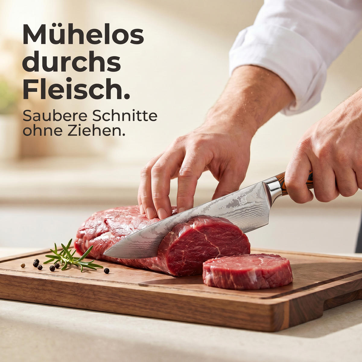 MESSER-SET 8-tlg. mit Edelstahlklingen und ergonomischen Pakkaholz-Griffen - Braun, Holz/Metall - Küchenkompane