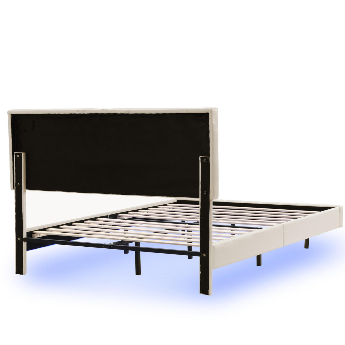 POLSTERBETT 160x200 cm Schwebebett mit LED, USB & Kopfteil, Leinen beige - Beige, Holz (160/200cm)