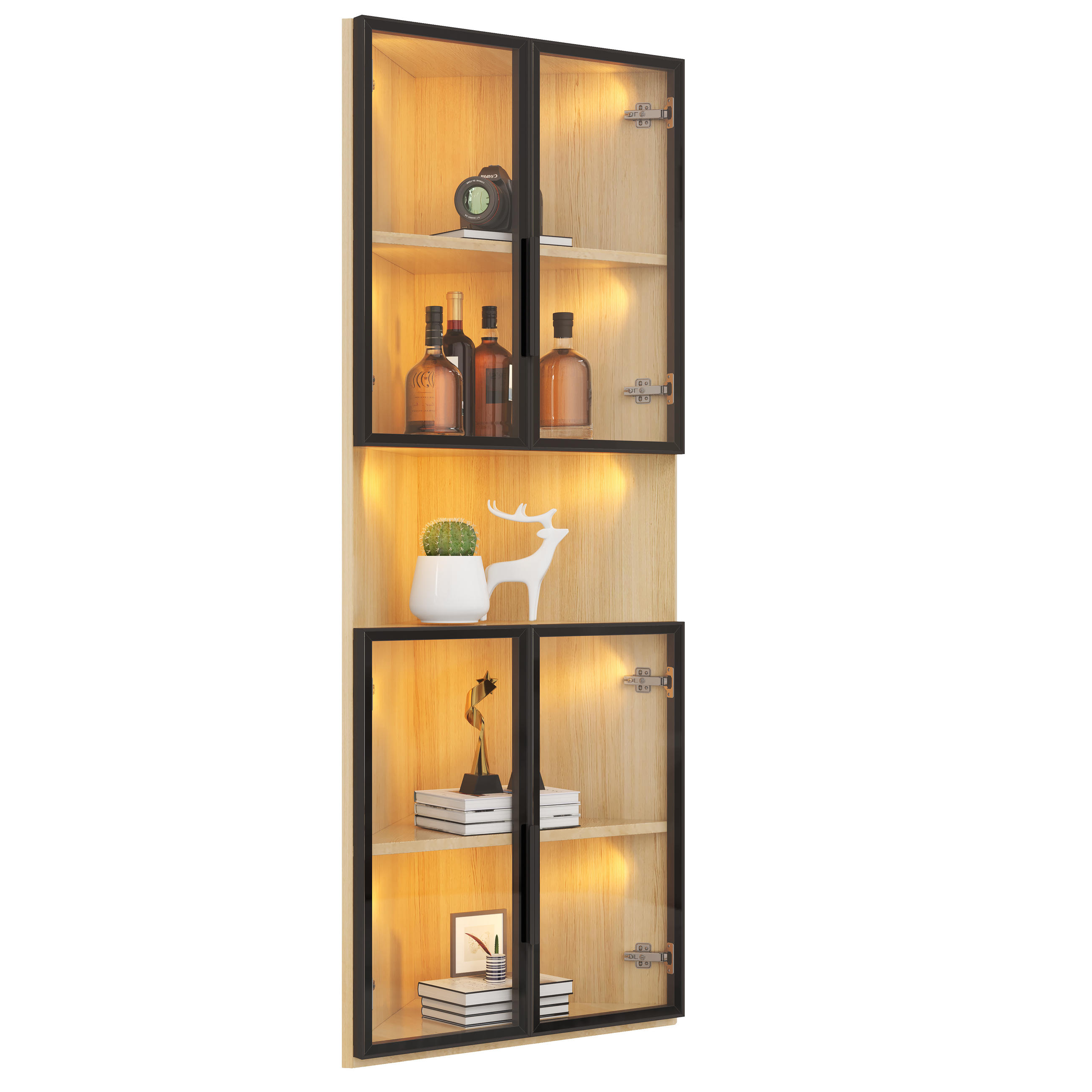 ECKVITRINE Eiche 62×32×160 cm aus MDF mit warmer LED-Beleuchtung und Soft-Close-Scharnieren - Eichefarben, Holzwerkstoff (62/160/32cm) - Luhomfu