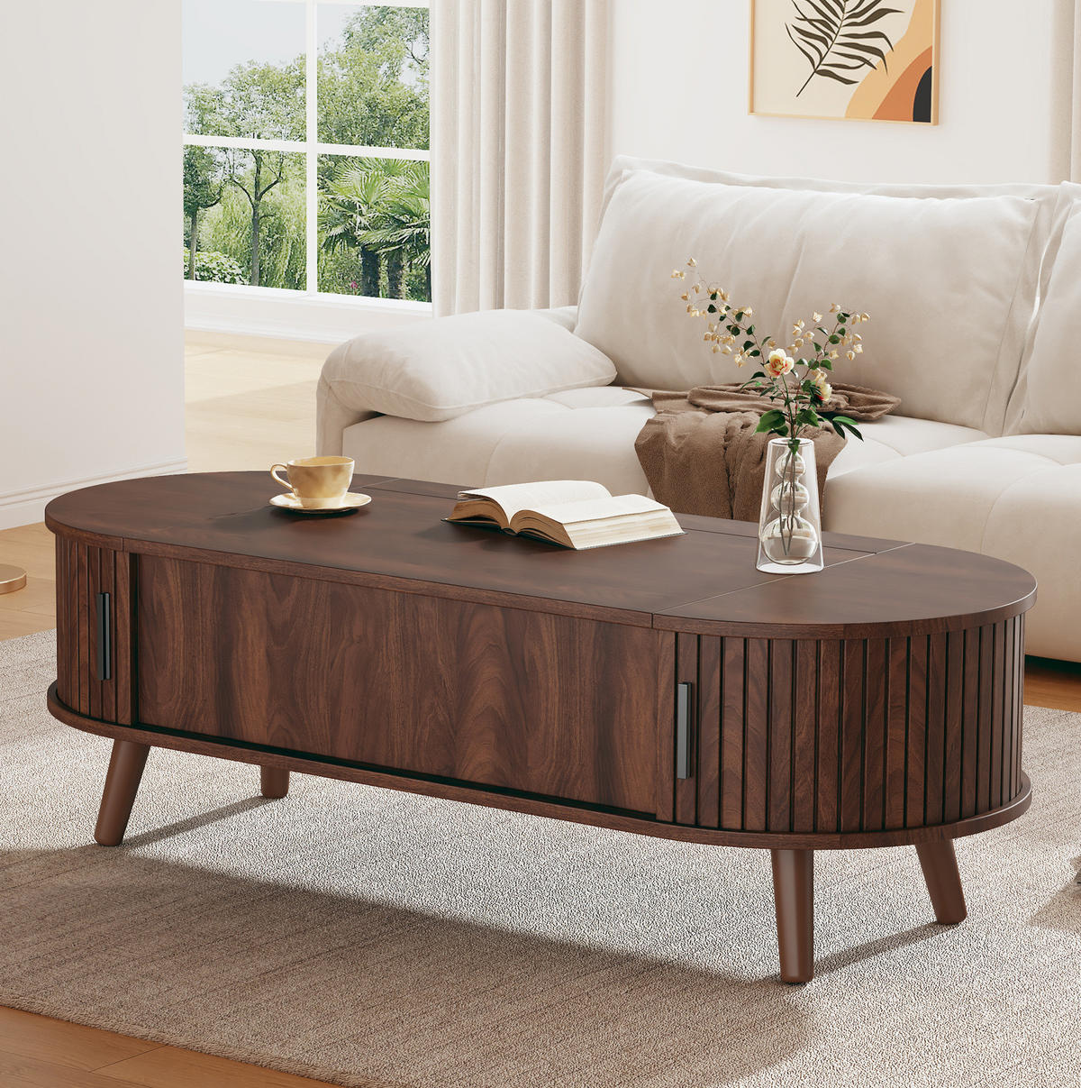 KONFERENČNÍ stolek 120/50/39,5 cm ořechový z MDF s nastavitelnou deskou a skrytým úložným prostorem - ořechová, kompozitní dřevo (120/50/39.5cm) - OKWISH