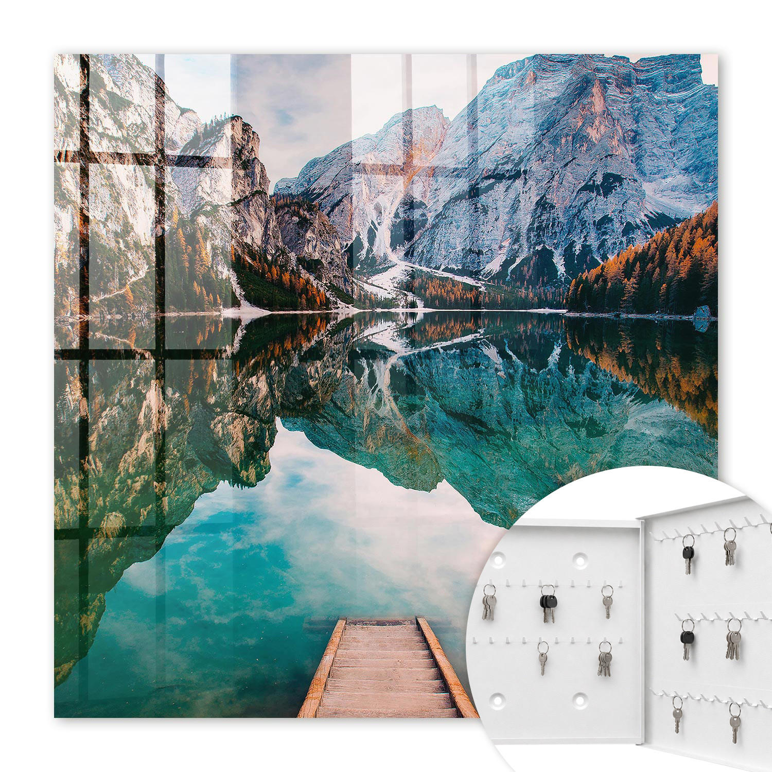SCHLÜSSELBOX Weiß 30x30 cm – Türöffnung nach rechts - Berglandschaft - Grün, Metall (30/30/5cm) - TULUP