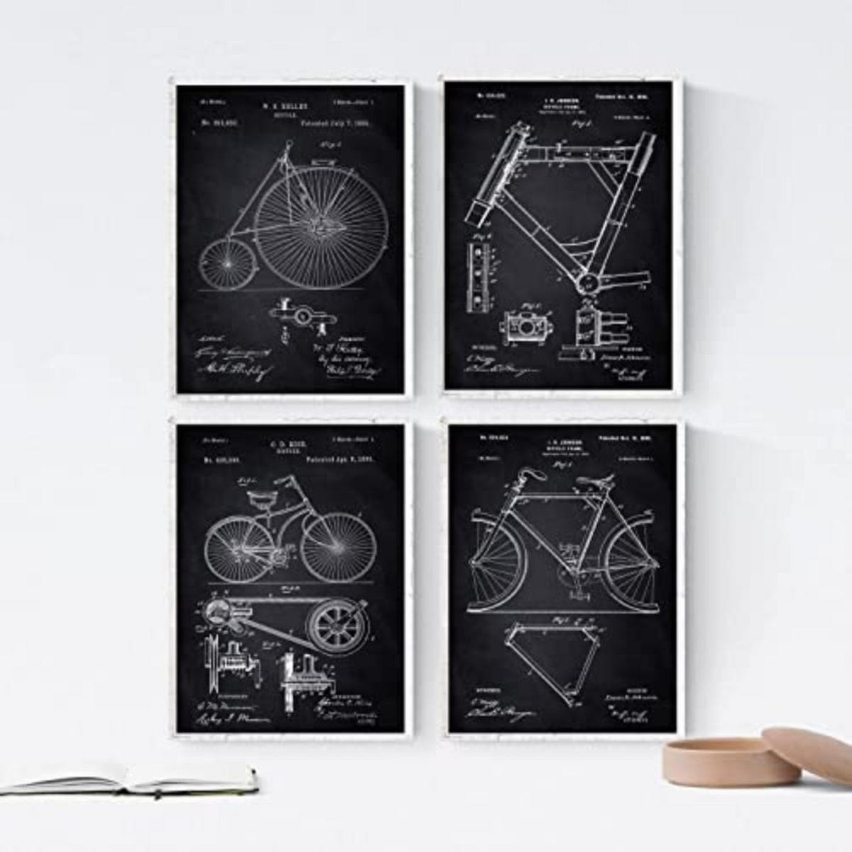 POSTER Set mit 4 Schwarz Fahrrad Patent A4 Rahmenlos - Klar, Papier (29.7/3cm) - Nacnic