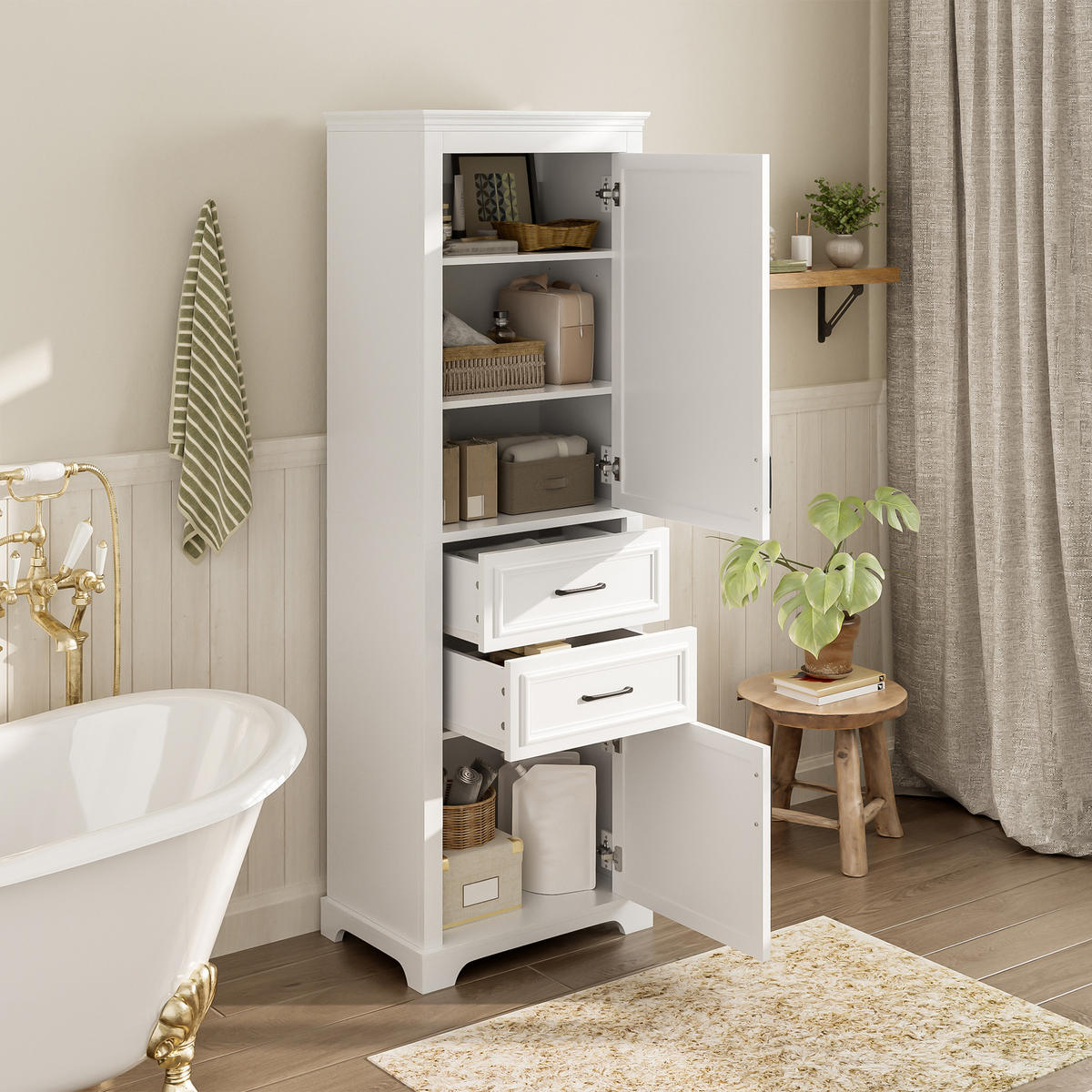 BADEZIMMER-HOCHSCHRANK 60x40x180 cm Weiß aus Holzwerkstoff mit Schränken & Schubladen - Weiß, Holzwerkstoff (60/180/40cm) - Modfu