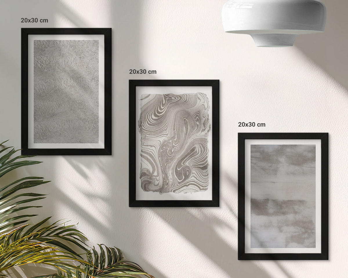 BILDER SET 3er Set - 20x30 cm Schwarzer Rahmen - Industrielle abstrakte Muster - Schwarz, Kunststoff (20/30cm) - TULUP