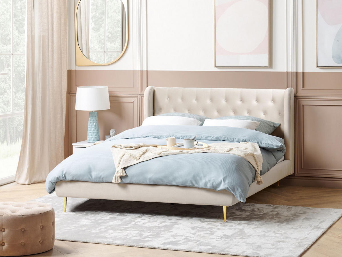 POLSTERBETT 160/200 cm Beige Forbach - Beige, Textil (160/200cm) - Beliani