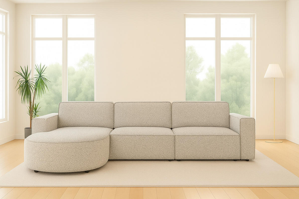 ECKSOFA Cursal Round L-Form, Stoff Artico, Beige, Links - Beige, Holz (284/166cm) - Kaiser Möbel
