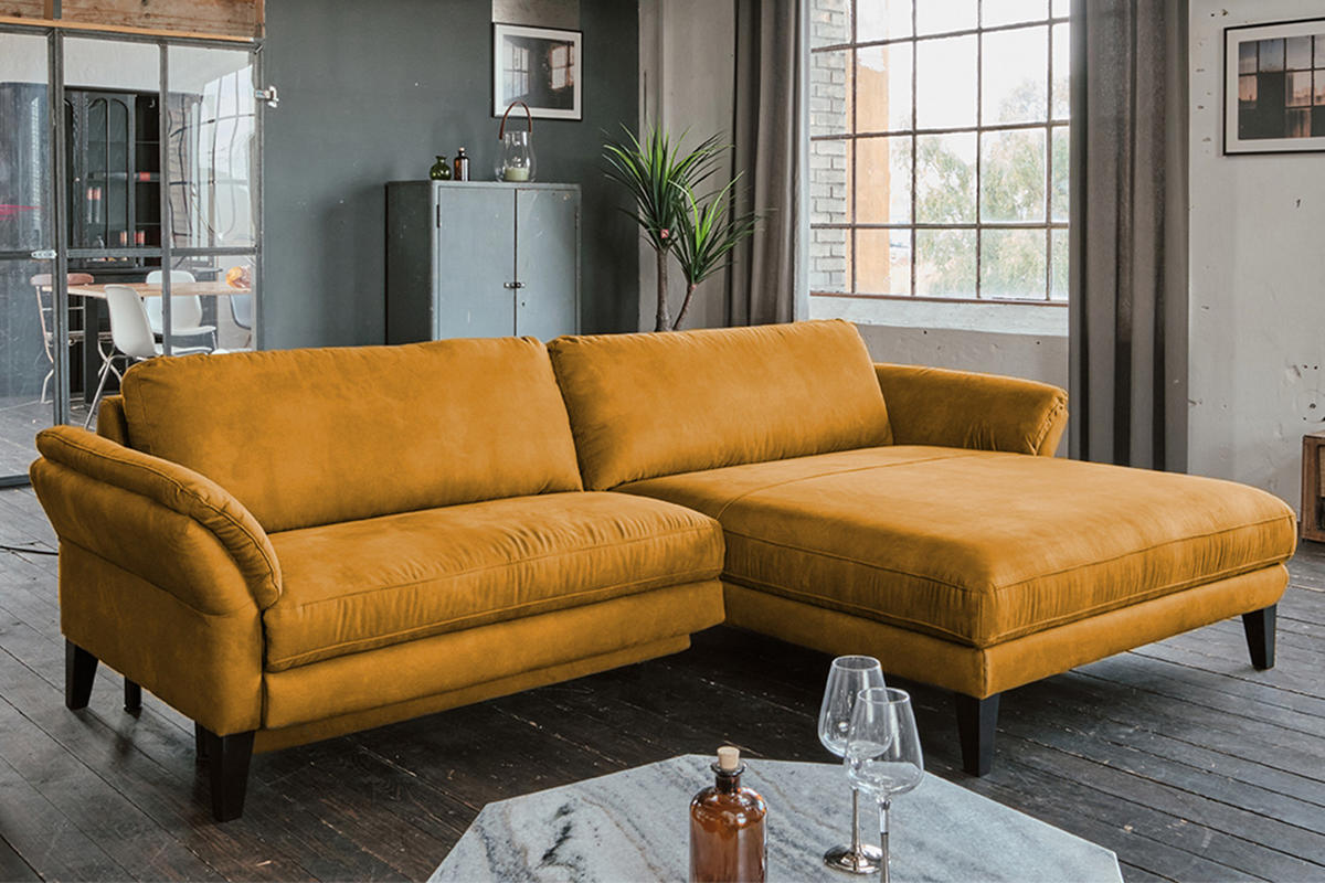 ECKSOFA MIT MOTORISCHER RELAXFUNKTION MALTA Gold Webstoff - Goldfarben/Schwarz, Buchenholz/Textil (302/175cm) - KAWOLA