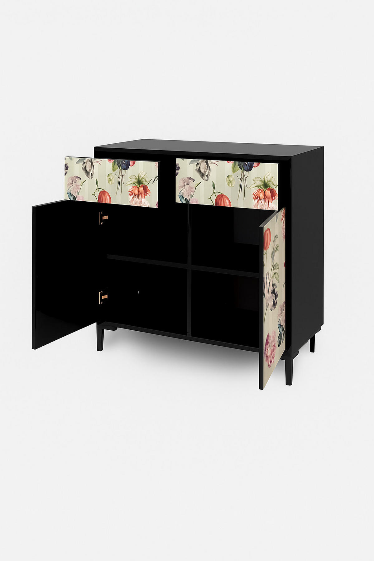 SIDEBOARD MDF 2 Türen und 2 Schubladen mit Waldmuster ALISE CHAMPETRES - Multicolor/Grau, Holzwerkstoff (90/84/45cm) - RNT By Really Nice Things