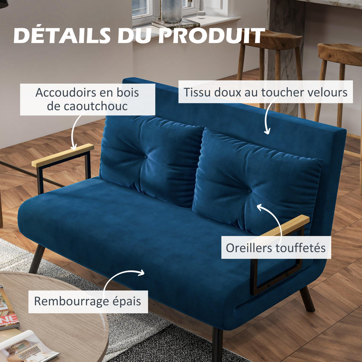 SCHLAFSOFA 2er-Sitz DE-14559 5-fach verstellbar mit Samtbezug Blau - Blau, Metall (102/81/73cm) - ComfortXL
