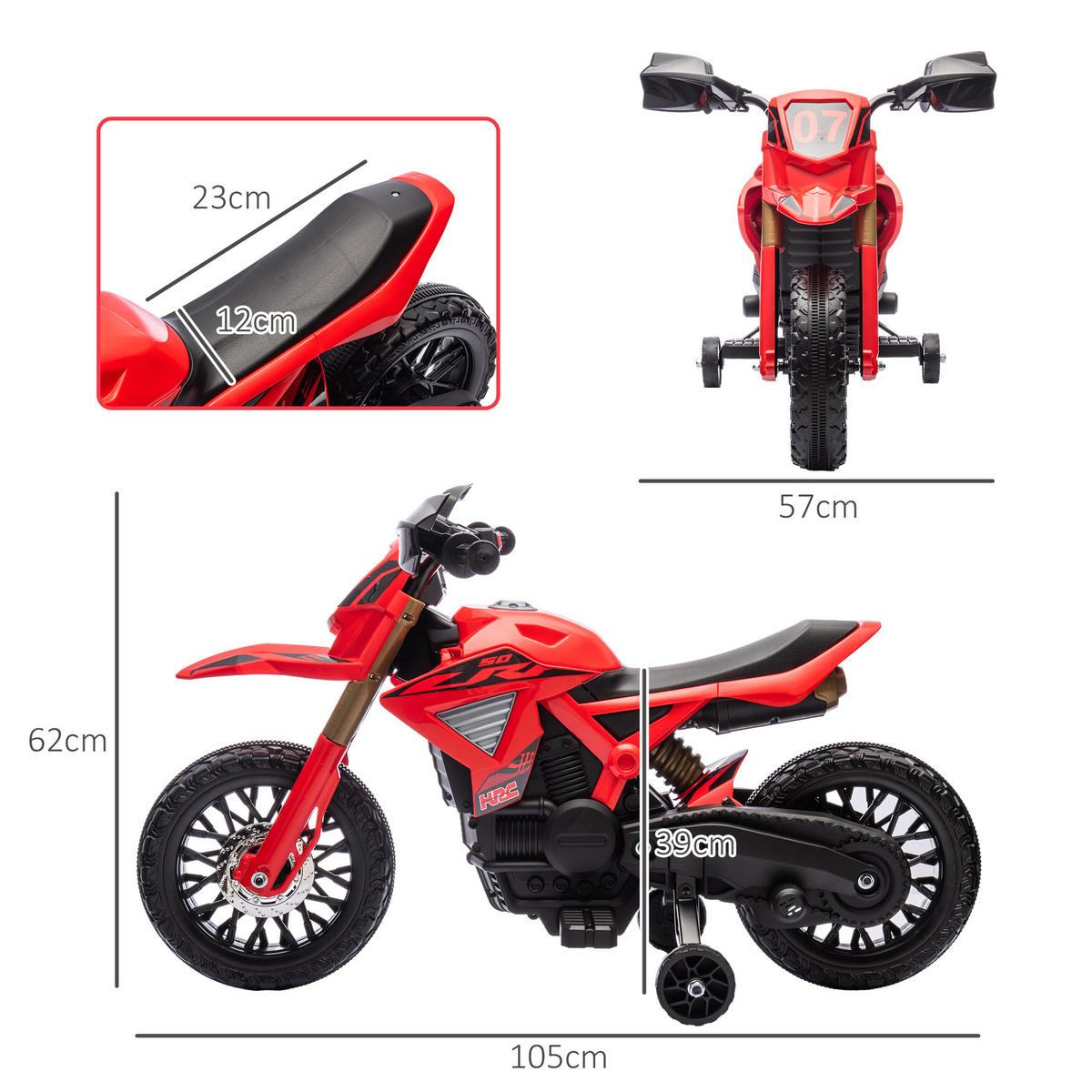ELEKTRO-MOTORRAD für Kinder, 6V Batterie-Antrieb, Stützräder, Hupe, Startgeräusch, 3-8 Jahre, Rot - Rot, Kunststoff/Metall (105/57/62cm) - AIYAPLAY