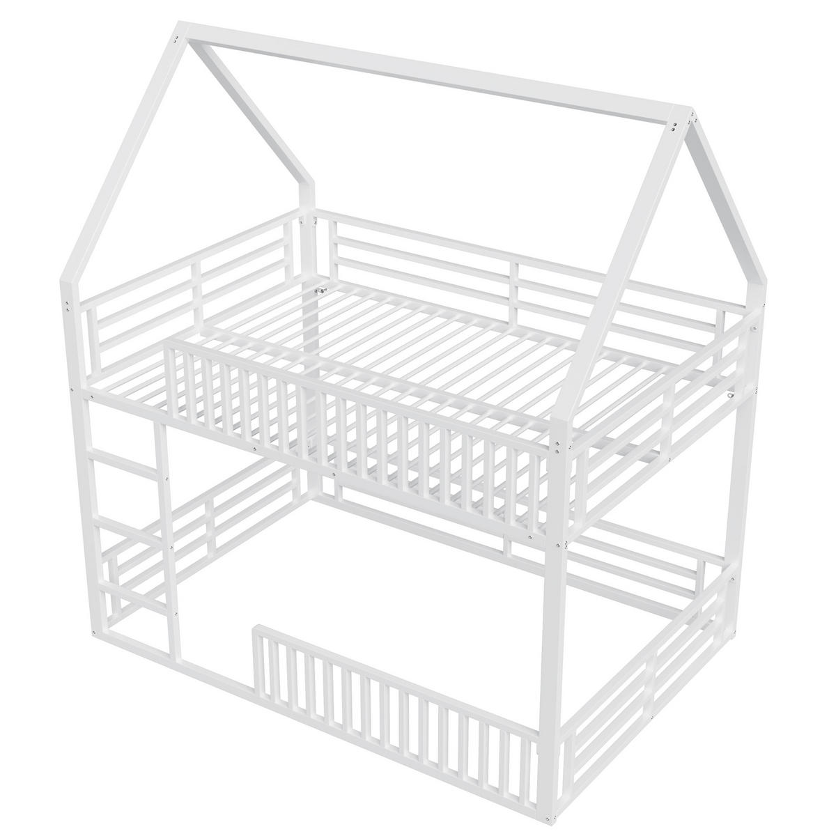 HOCHBETT 140/200 cm in Weiß Hausbett mit LED Metall Zaun-Design - Weiß, Metall (140/200cm) - STILVORA