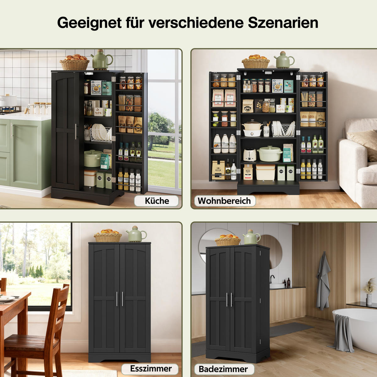 AUFBEWAHRUNGSSCHRANK 120x60x40cm Schwarz mit LED Licht & Wellentüren - Schwarz, Holzwerkstoff (40/120/60cm) - Modfu