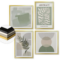 WANDBILDER 4er Set - 50x50 cm & 40x60 cm Goldrahmen - Botanische Boho-Abstraktionen - Goldfarben, Kunststoff (50/50cm) - ArtPrintCave