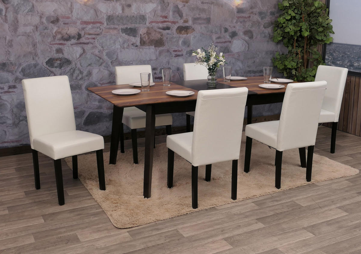 ESSZIMMERSTUHL 6er-Set klassisch und zeitlos 90x43x56cm Sitzhöhe 45cm Leder dunkle Beine Weiß - Weiß, Leder (43/90/56cm) - CHEFGASTRO