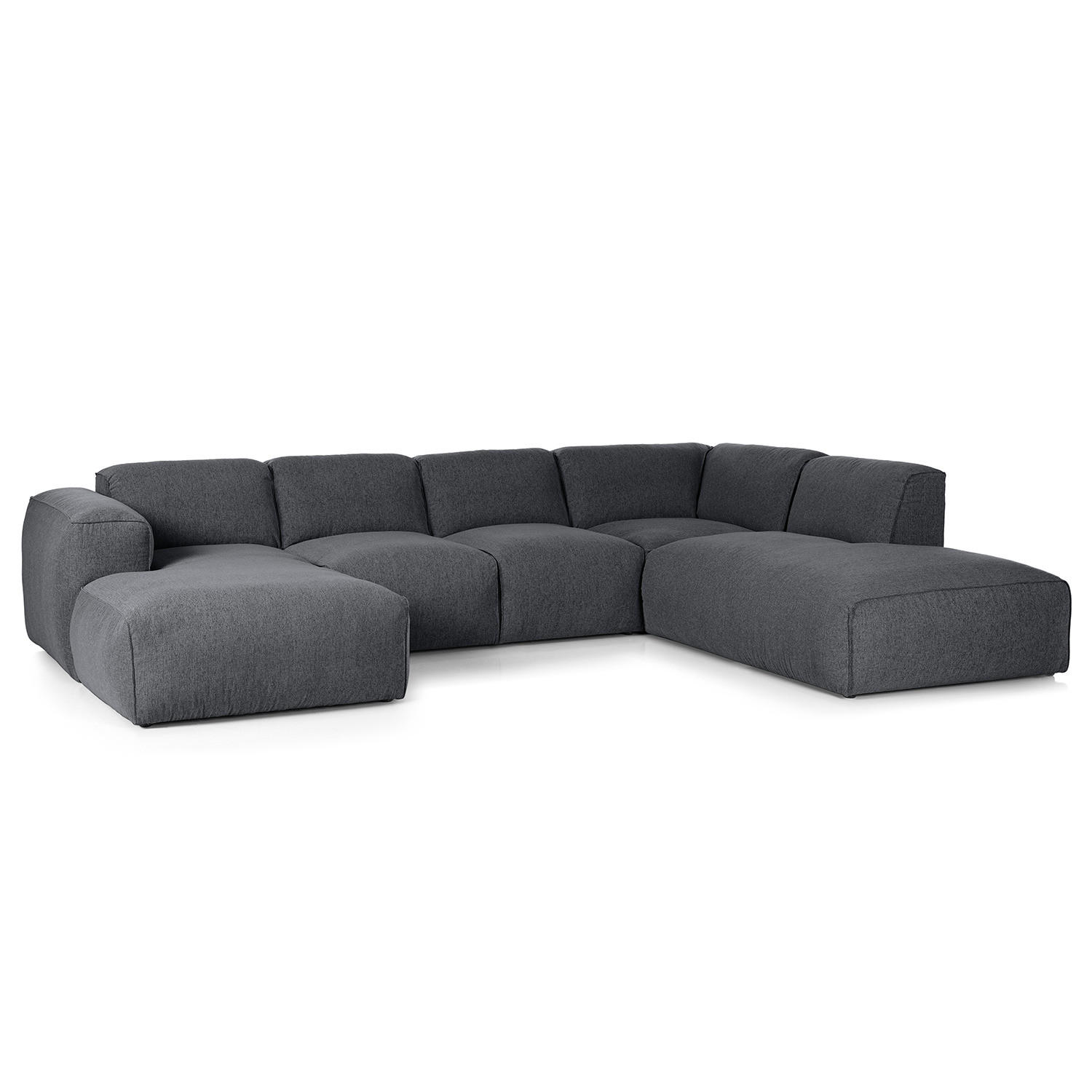 WOHNLANDSCHAFT mit Longchair - Schwarz/Grau, Textil (325/71/235cm) - home24