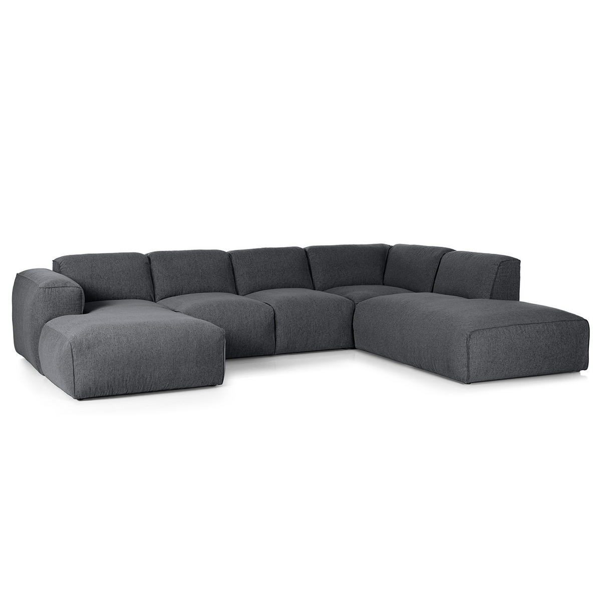 WOHNLANDSCHAFT mit Longchair - Schwarz/Grau, Textil (325/71/235cm) - home24