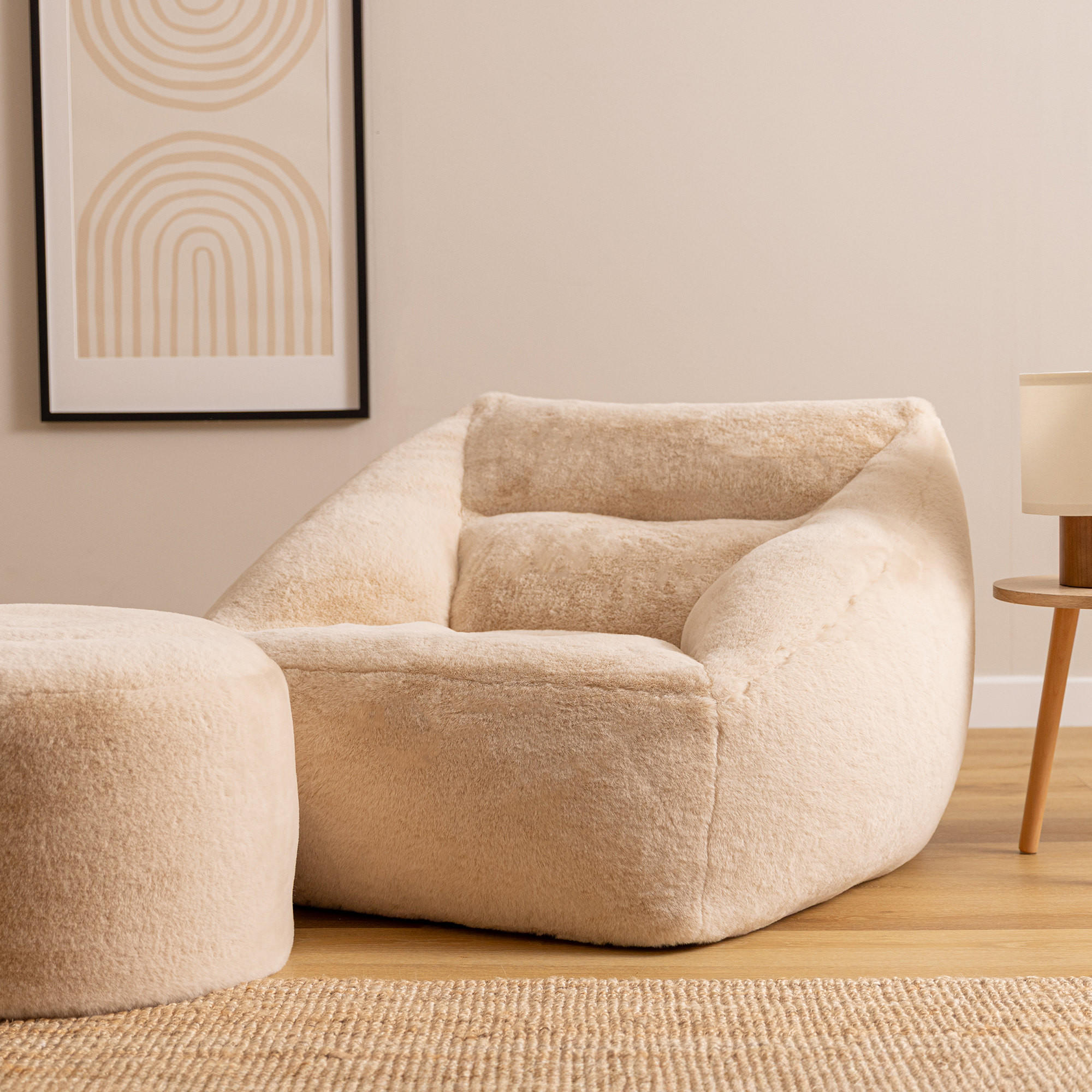 SITZSACK Sessel mit Sitzpouf Natalia - Beige, Textil (97/73/84cm) - icon
