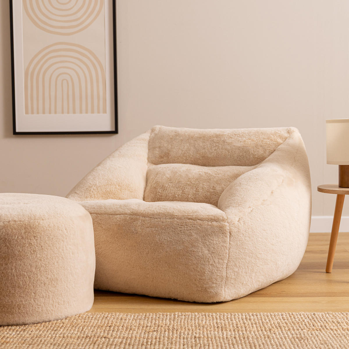 SITZSACK Sessel mit Sitzpouf Natalia - Beige, Textil (97/73/84cm) - icon