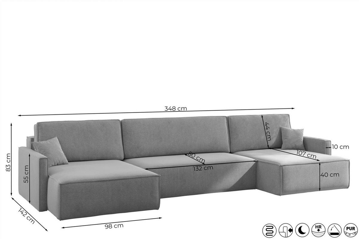 WOHNLANDSCHAFT Louis Scala - Salbeigrün, Holzwerkstoff/Textil (348/83/142cm) - Fun Möbel