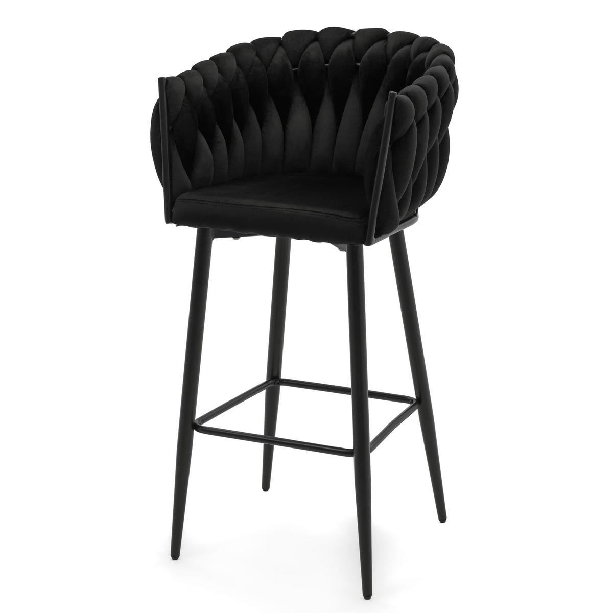 BARHOCKER LATINA gepolsterter mit Steppung - schwarz - Samt Velour - Schwarz, Metall (54/95/55cm) - NEW HOME