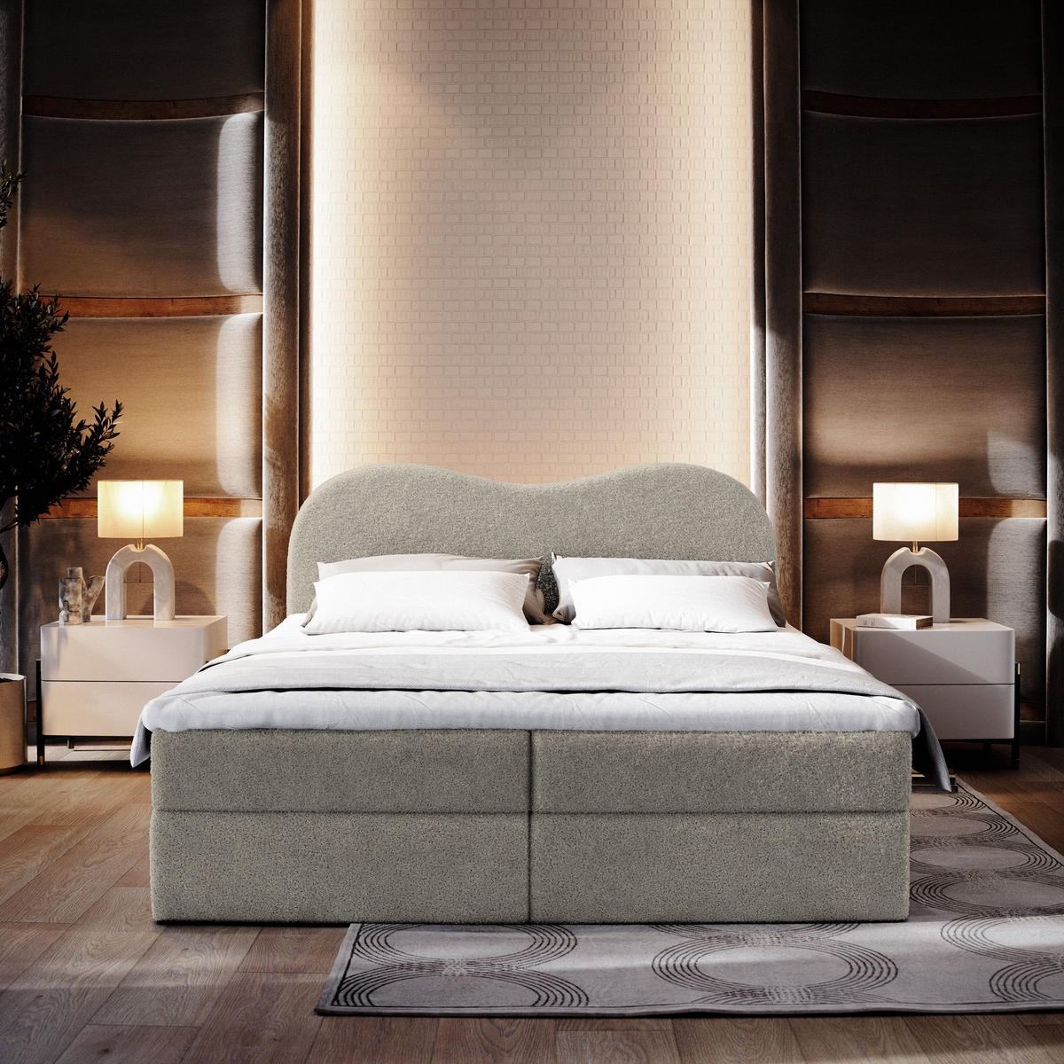 BOXBETT FLUVIA N 140x200 cm mit Matratze und Topper - Hellgrau - Hellgrau, Holz (140/200cm) - MASSENO