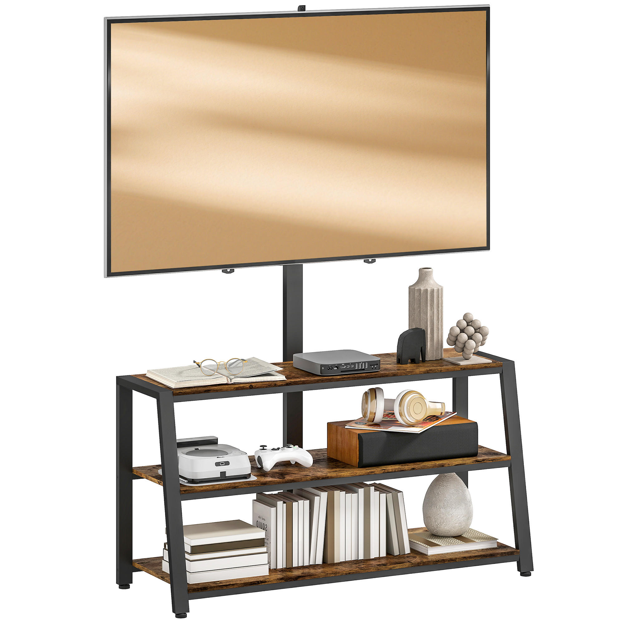 TV-SCHRANK Braun/Schwarz 108/41/135 cm, Mit TV-Halterung, Schwenkbar, Offene Fächer - Braun, Holzwerkstoff (108/135/41cm) - PANGIVO
