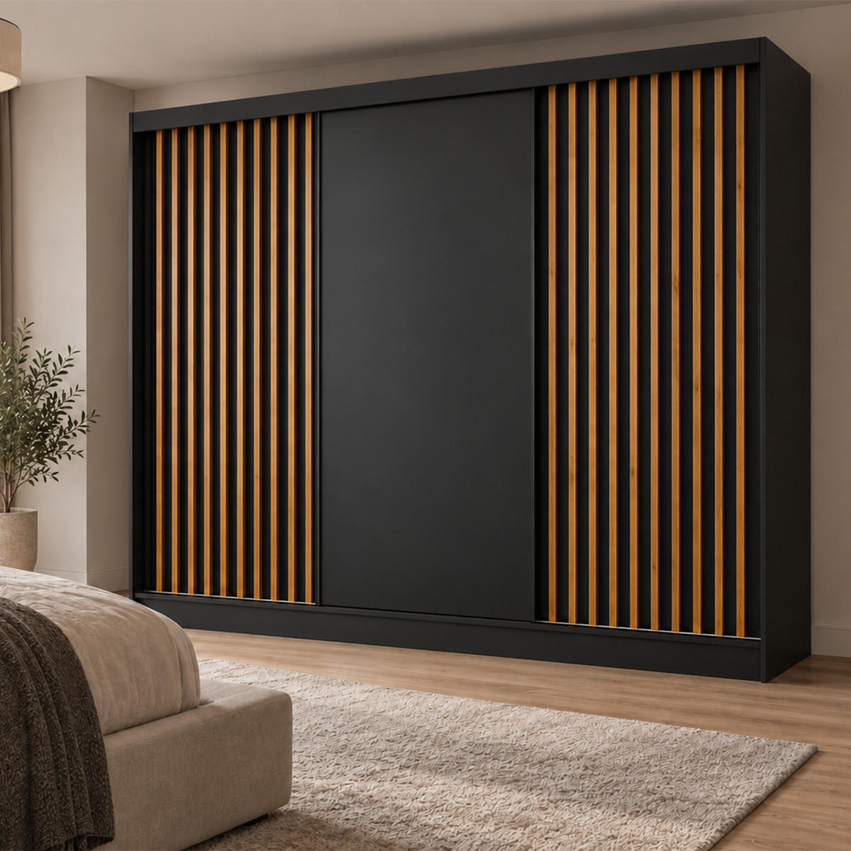 KLEIDERSCHRANK Lumil 240 cm Schwarz Griffe silber - Schwarz, Holzwerkstoff (240/216/61cm) - KS Home Concept
