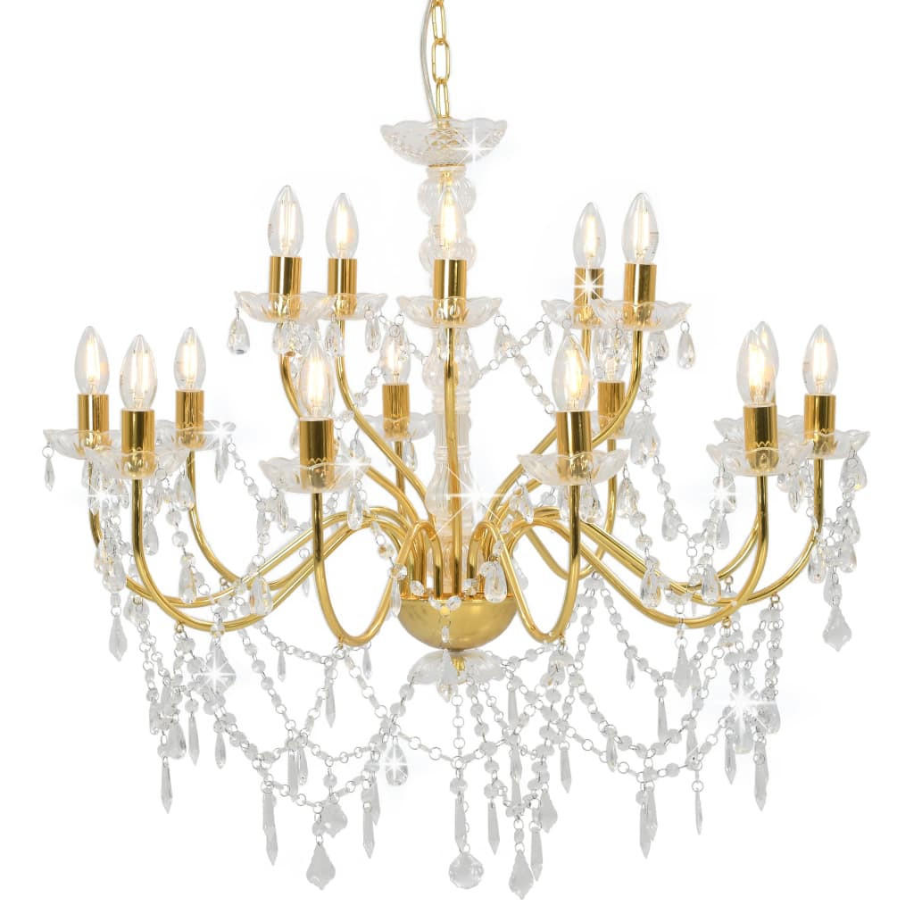 KRONLEUCHTER 2-Lagig Golden 15/E14-Glühbirnen - Goldfarben, Metall (80/80/74cm) - vidaXL