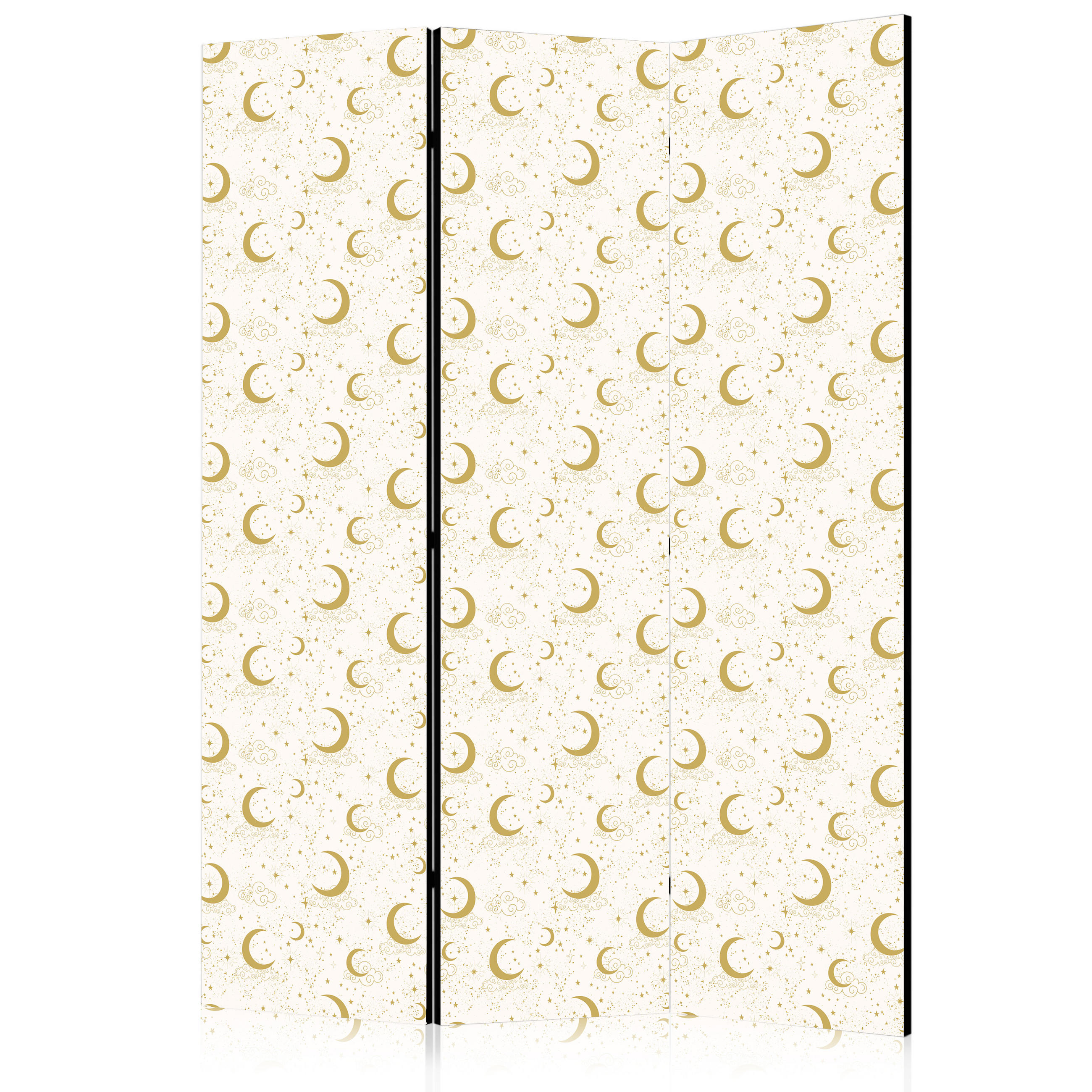 PARAVENT Akustik 3-tlg 135x172 cm Mond Sterne Boho Stil - Beige, Holz/Textil (135/172/3cm) - Muralo