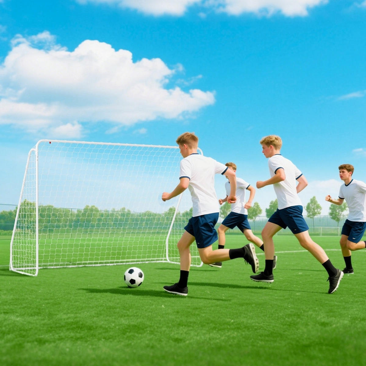 FUSSBALLTOR DE-09881 mit Trainingskäfig, UV-beständig Weiß - Weiß, Metall (120/301cm) - ComfortXL